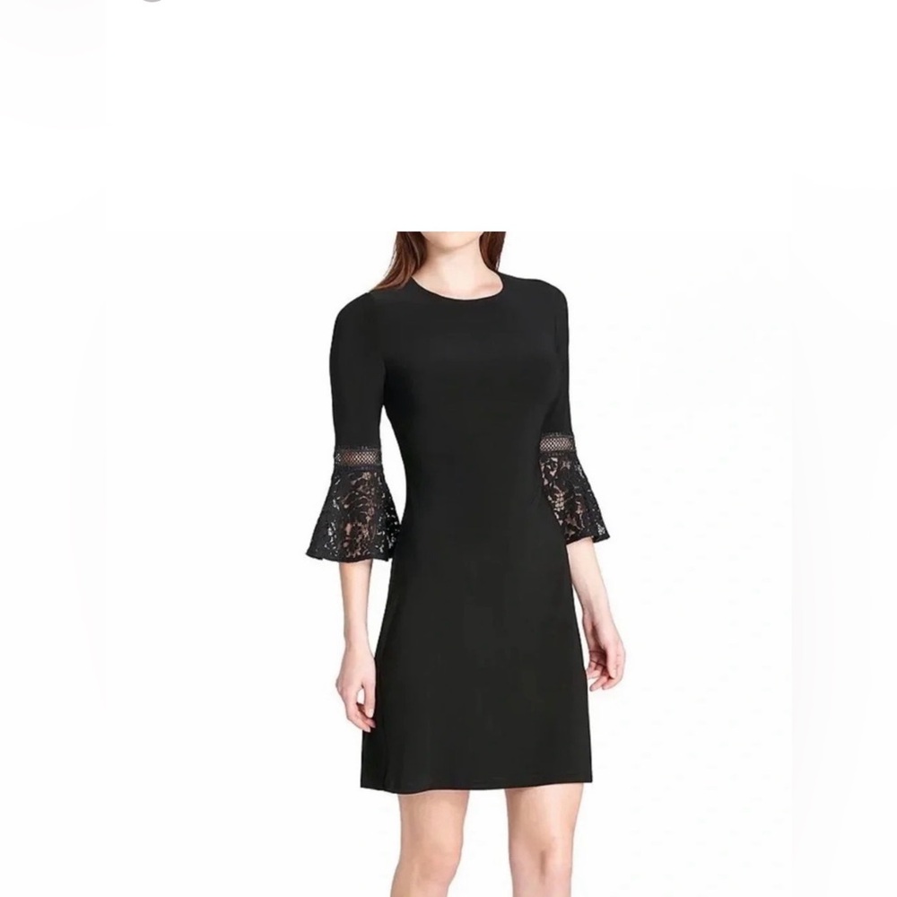 Tommy Hilfiger Black Dress with Lace Sleeves, Size 6